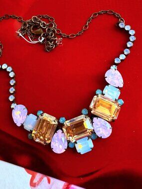 New Sorrelli Emerald & Pear-Cut Crystal Collar Tennis Statement Necklace